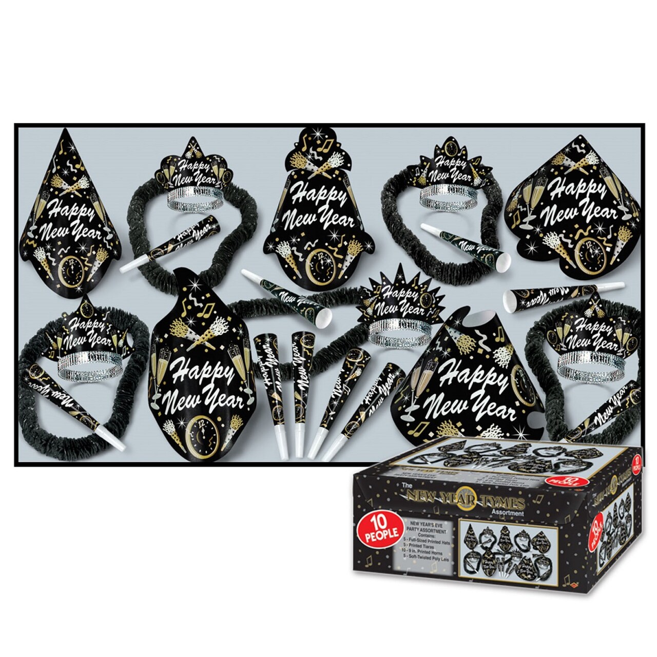 Beistle Club Pack of 10 Gold Tymes "Happy New Years" Legacy Party Favor Hat Kits